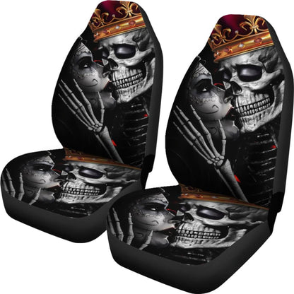 Calavera Sugar Skull King And Queen Kissing Car Seat Covers 210301 - YourCarButBetter