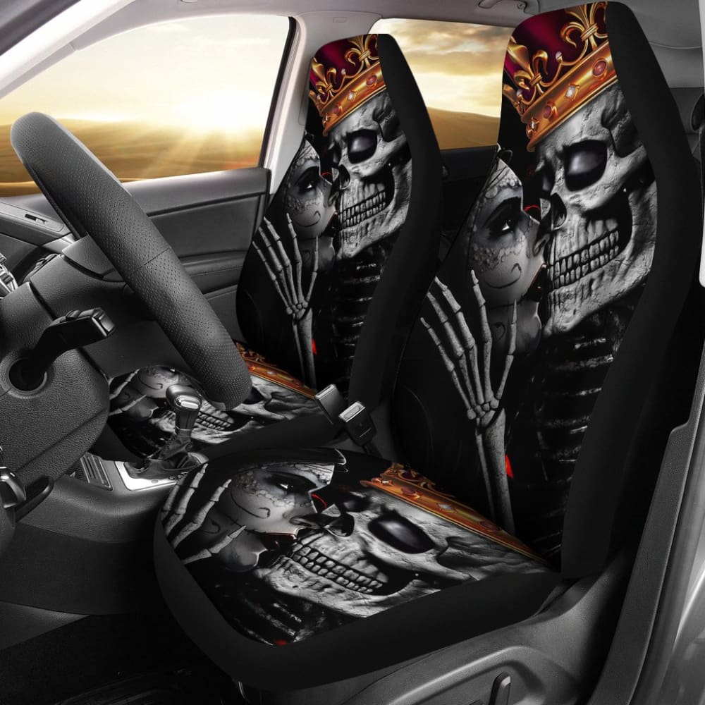 Calavera Sugar Skull King And Queen Kissing Car Seat Covers 210301 - YourCarButBetter