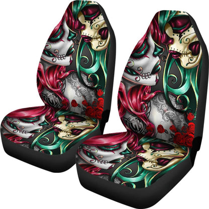 Calavera Sugar Skull Kissing Car Seat Covers 210301 - YourCarButBetter