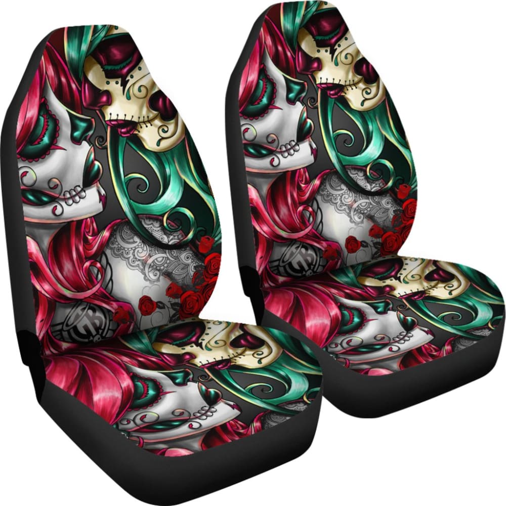 Calavera Sugar Skull Kissing Car Seat Covers 210301 - YourCarButBetter