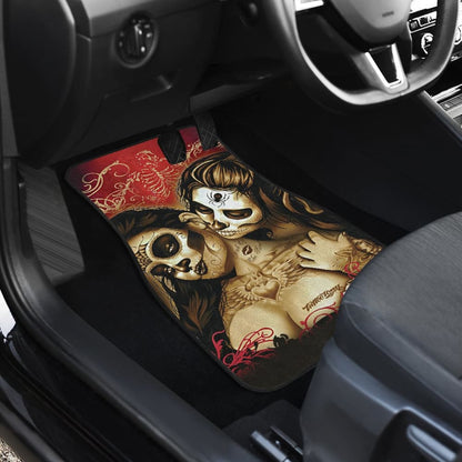 Calavera Sugar Skull Valentine Lovers Car Floor Mats 210301 - YourCarButBetter