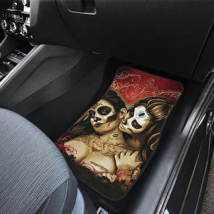 Calavera Sugar Skull Valentine Lovers Car Floor Mats 210301 - YourCarButBetter