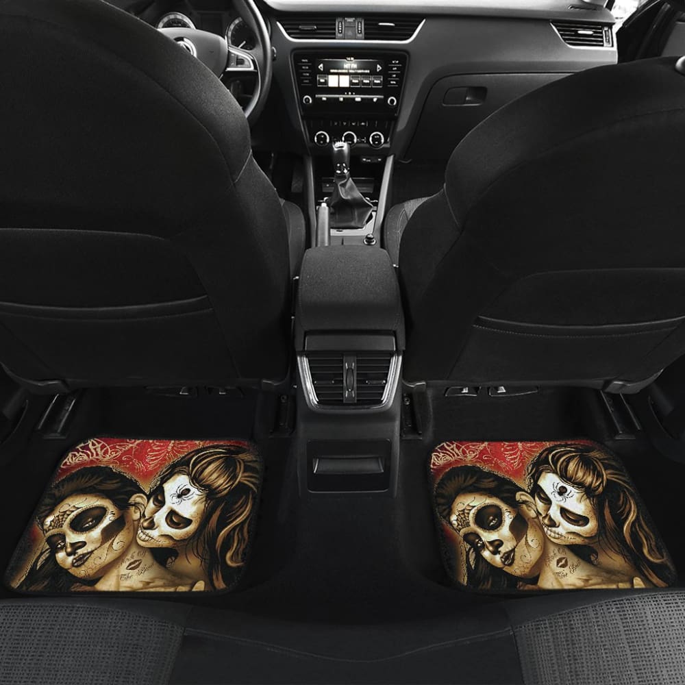 Calavera Sugar Skull Valentine Lovers Car Floor Mats 210301 - YourCarButBetter