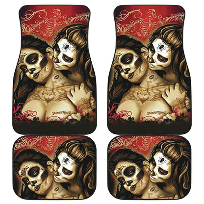 Calavera Sugar Skull Valentine Lovers Car Floor Mats 210301 - YourCarButBetter