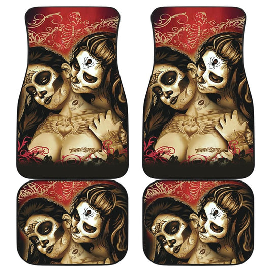 Calavera Sugar Skull Valentine Lovers Car Floor Mats 210301 - YourCarButBetter