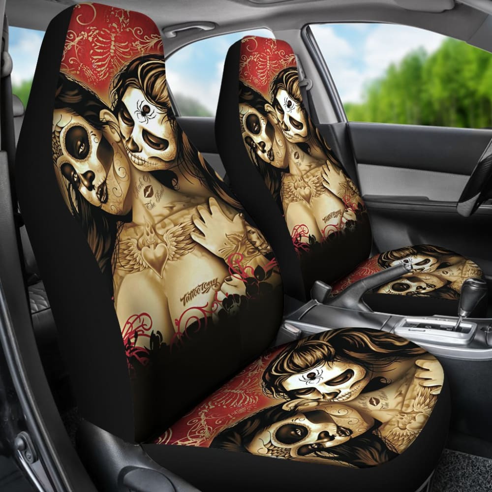 Calavera Sugar Skull Valentine Lovers Car Seat Covers 210301 - YourCarButBetter
