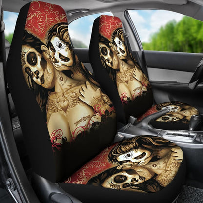Calavera Sugar Skull Valentine Lovers Car Seat Covers 210301 - YourCarButBetter