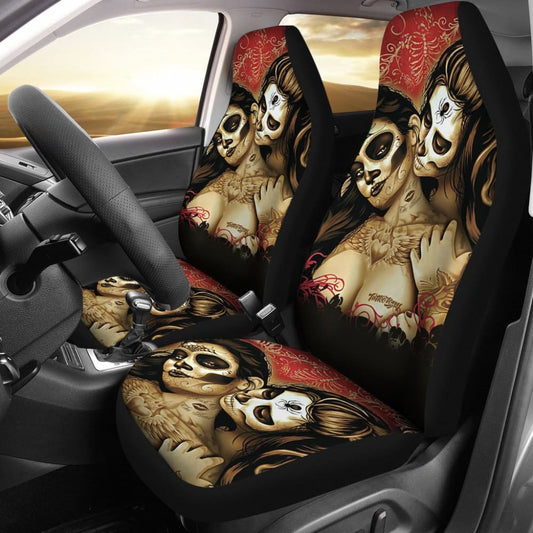 Calavera Sugar Skull Valentine Lovers Car Seat Covers 210301 - YourCarButBetter