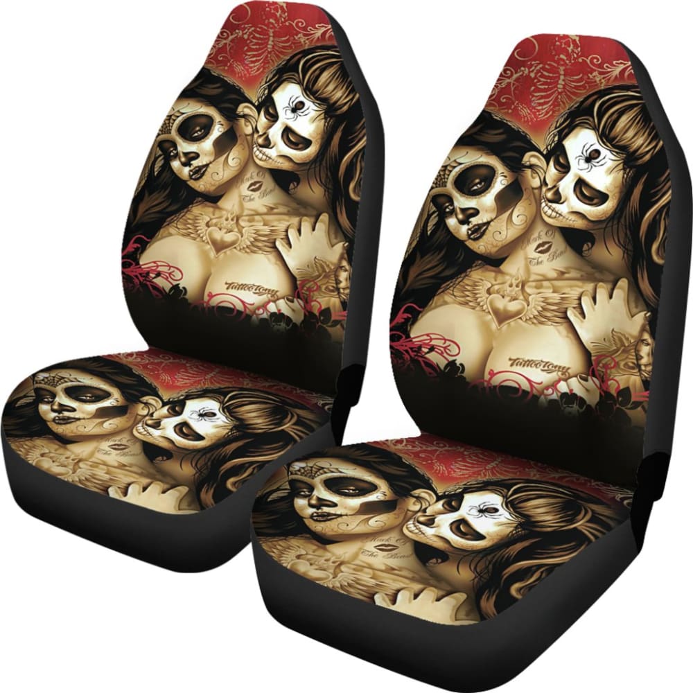 Calavera Sugar Skull Valentine Lovers Car Seat Covers 210301 - YourCarButBetter