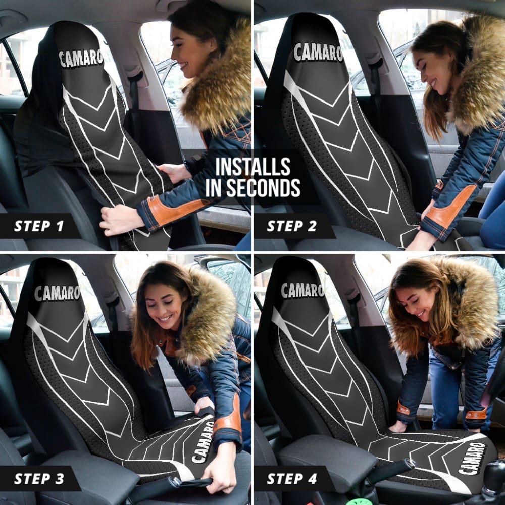 Camaro Flat Black Car Seat Covers 210901 - YourCarButBetter