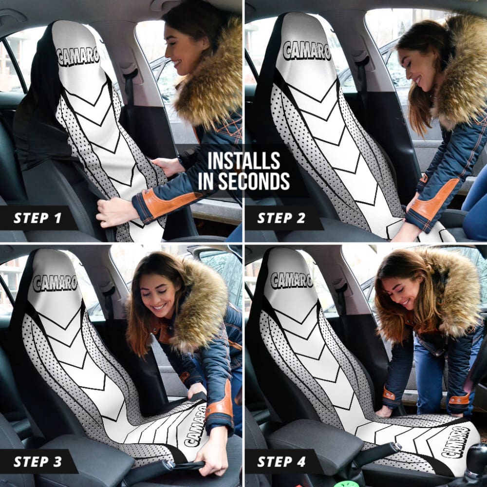 Camaro White Car Seat Covers 210901 - YourCarButBetter