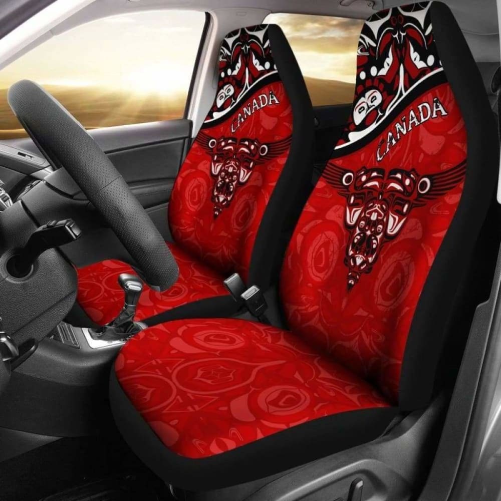 Canada Car Seat Covers - Haida Eagle Style Tattoo (Red) A02 110424 - YourCarButBetter