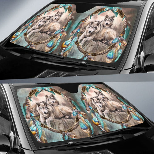 Car Auto Sun Shades Native American Wolf Dreamcatcher - Make Your Own Styles