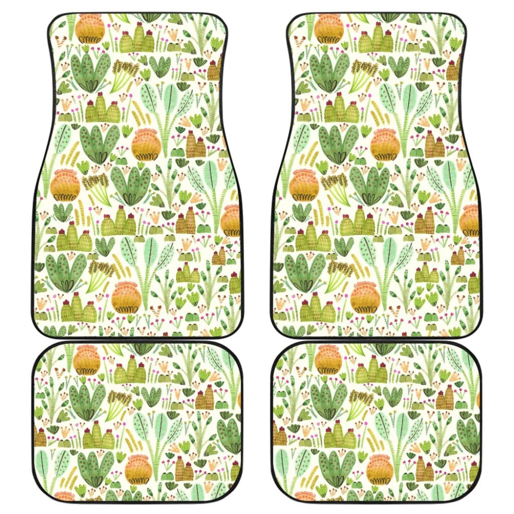 Car Floor Mats Green Flower Succulents and Cactus Doodle Pattern 212601 - YourCarButBetter