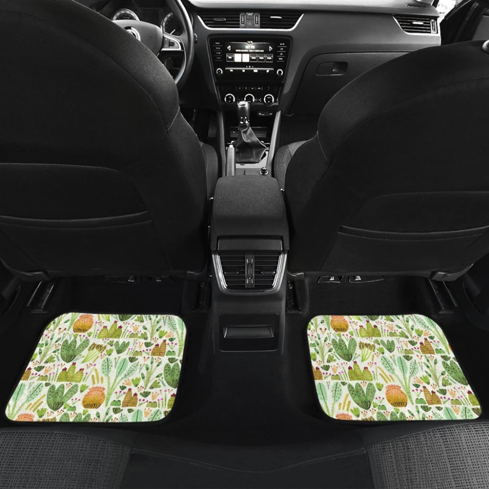 Car Floor Mats Green Flower Succulents and Cactus Doodle Pattern 212601 - YourCarButBetter