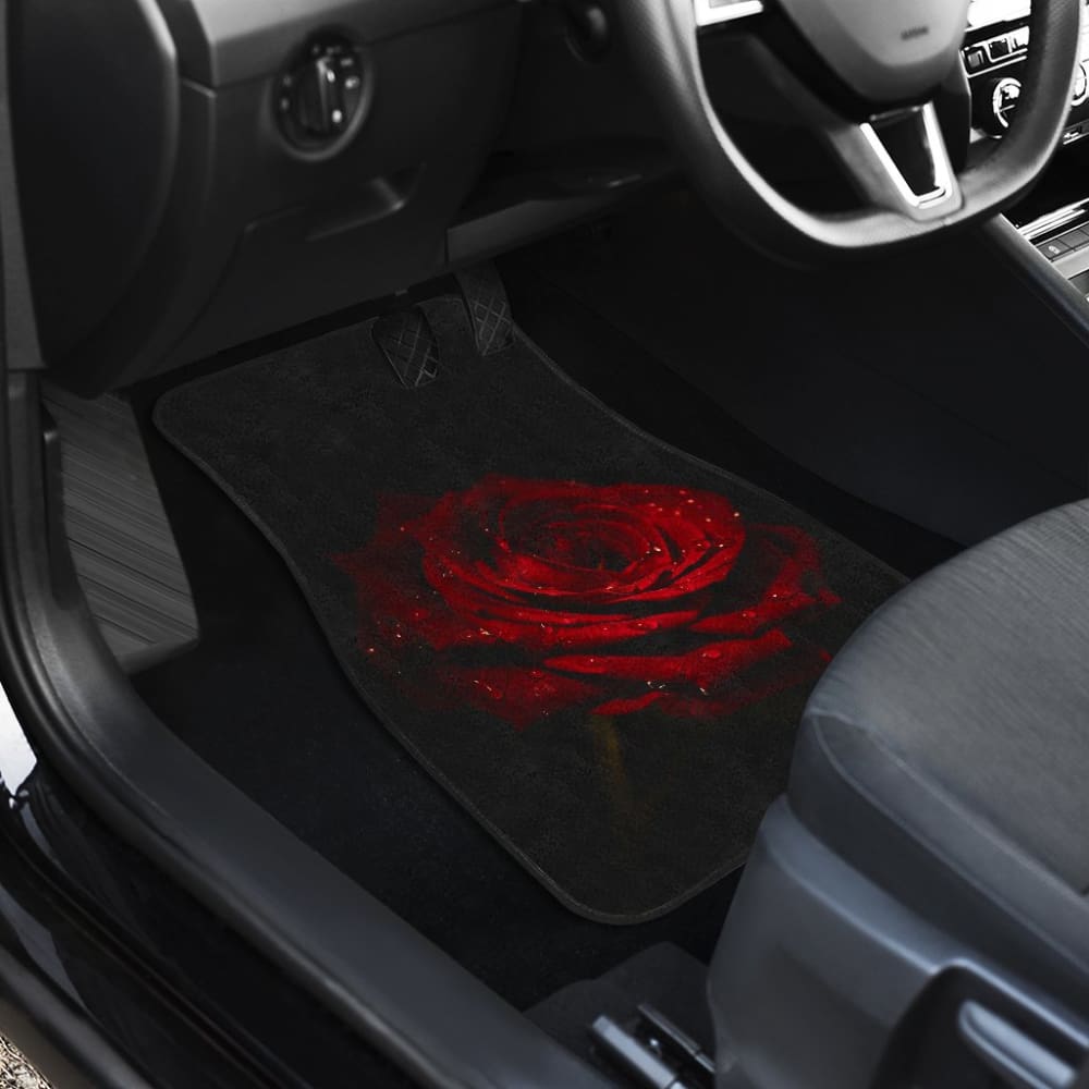 Car Floor Mats Rose Flower on Black Background 210902