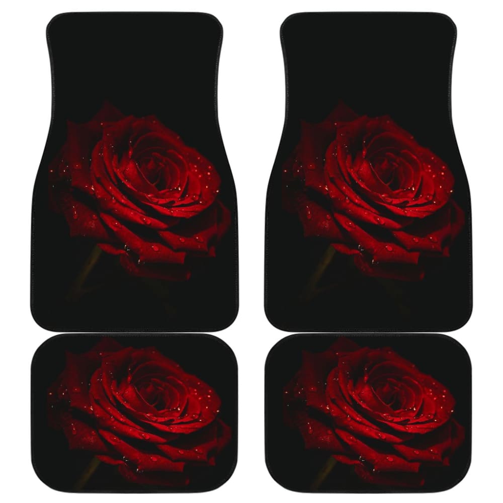 Car Floor Mats Rose Flower on Black Background 210902