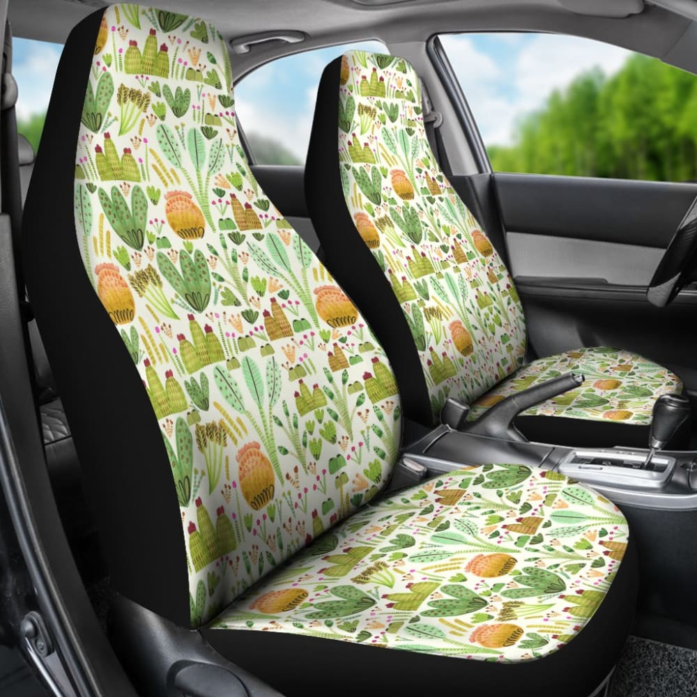 Car Seat Covers Green Flower Succulents and Cactus Doodle Pattern 212601 - YourCarButBetter