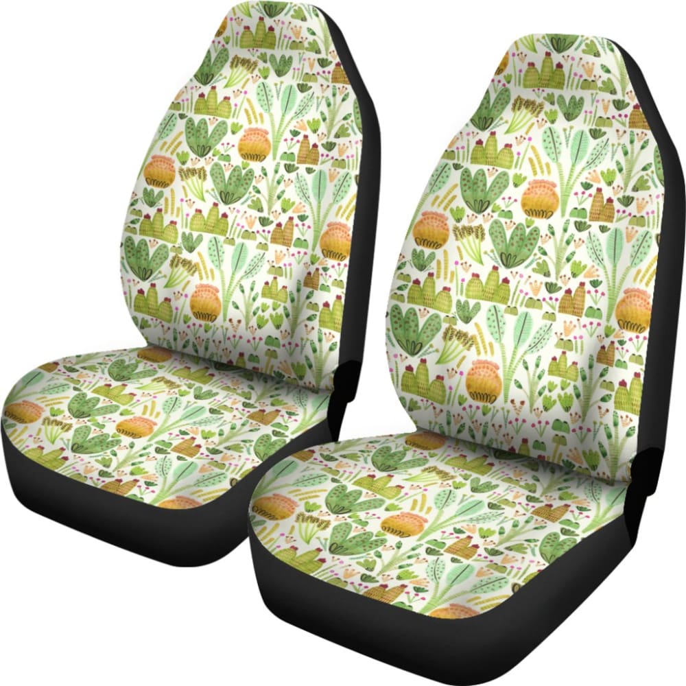 Car Seat Covers Green Flower Succulents and Cactus Doodle Pattern 212601 - YourCarButBetter