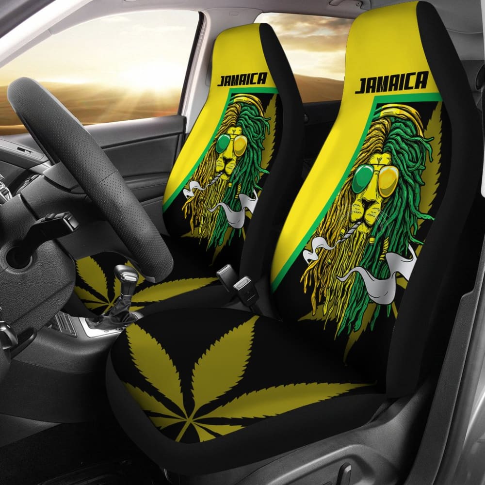 Car Seat Covers Green Reggae Rasta Red Lion Jamaica 210302 - YourCarButBetter