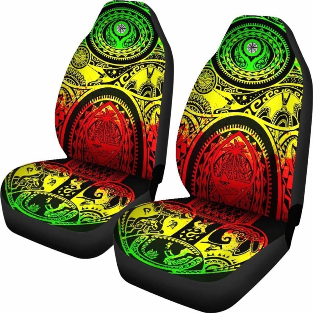 Car Seat Covers - Guam Flag Seal With Maui Moana Tattoo - 174914 - YourCarButBetter