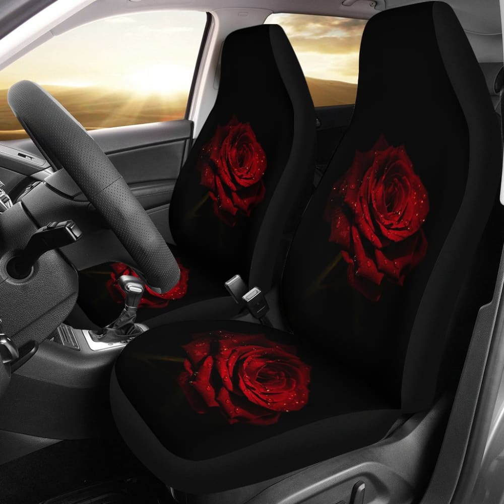 Car Seat Covers Rose Flower on Black Background 210902