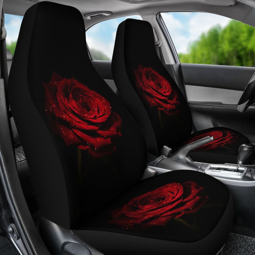 Car Seat Covers Rose Flower on Black Background 210902