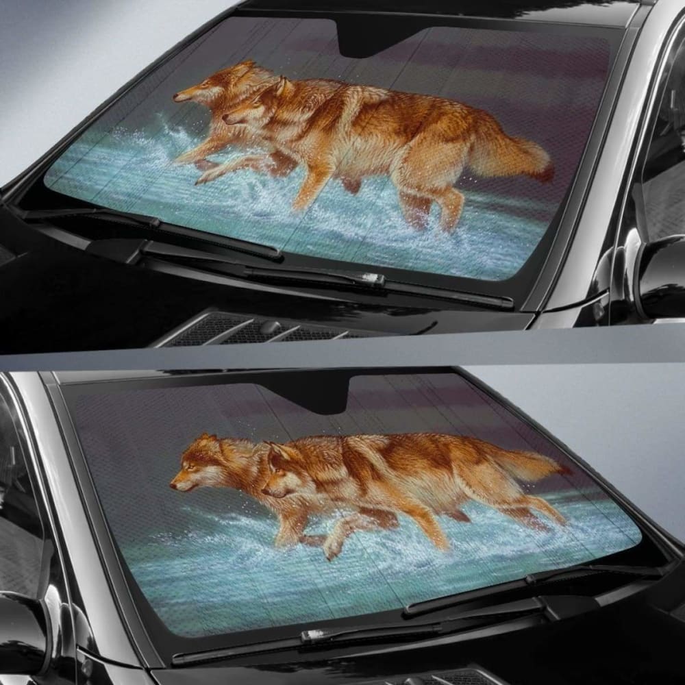 Car Sun Shade With Wolf Print 172609 - YourCarButBetter