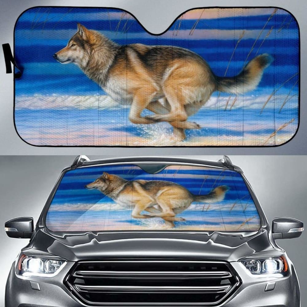 Car Sun Shade With Wolf Print 172609 - YourCarButBetter