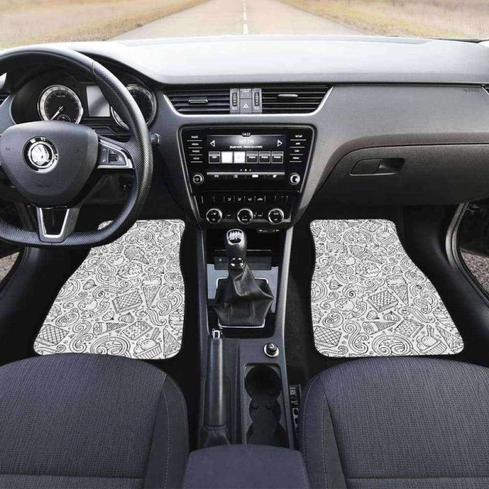 Cartoon Hand Drawn Ice Cream Black White Front And Back Car Mats 160830 - YourCarButBetter
