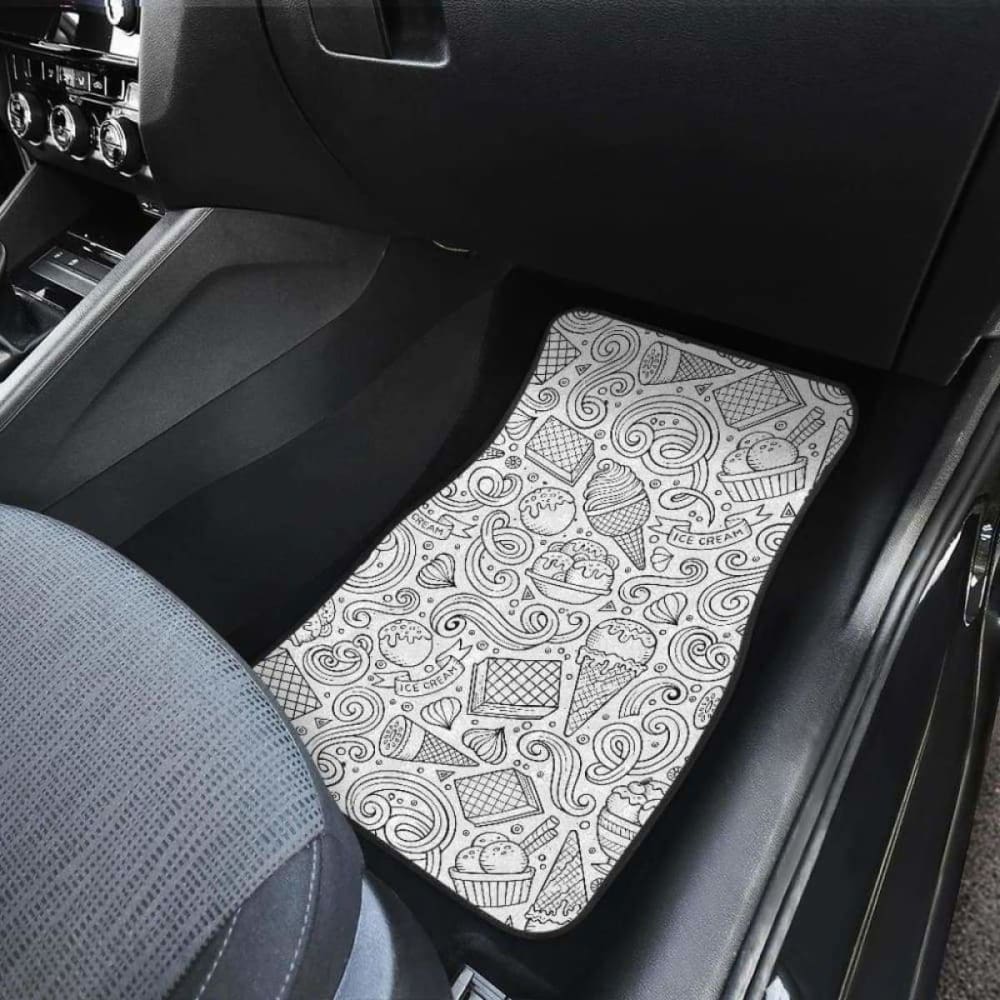 Cartoon Hand Drawn Ice Cream Black White Front And Back Car Mats 160830 - YourCarButBetter