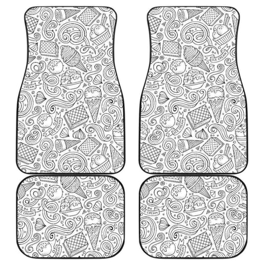 Cartoon Hand Drawn Ice Cream Black White Front And Back Car Mats 160830 - YourCarButBetter