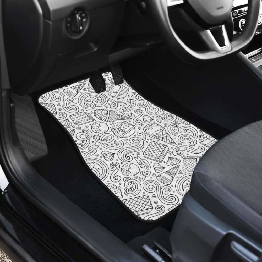 Cartoon Hand Drawn Ice Cream Black White Front And Back Car Mats 160830 - YourCarButBetter