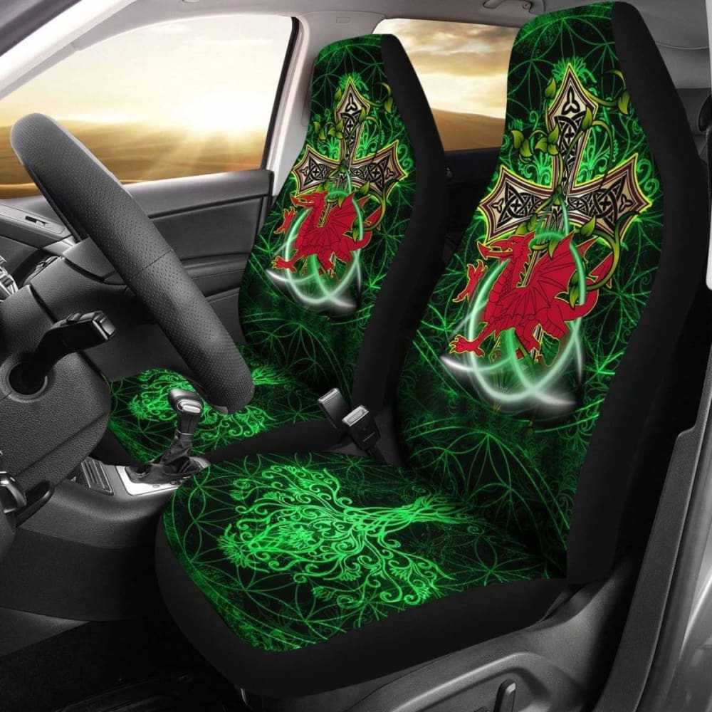 Celtic Car Seat Covers - Dragon Wales & Celtic Cross - 160905