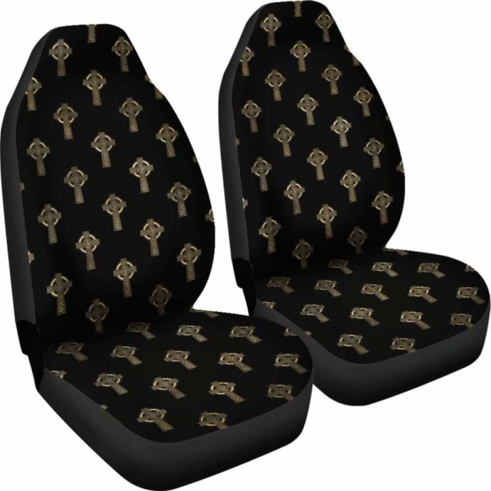 Celtic Cross Black And Gold Car Seat Covers 160905