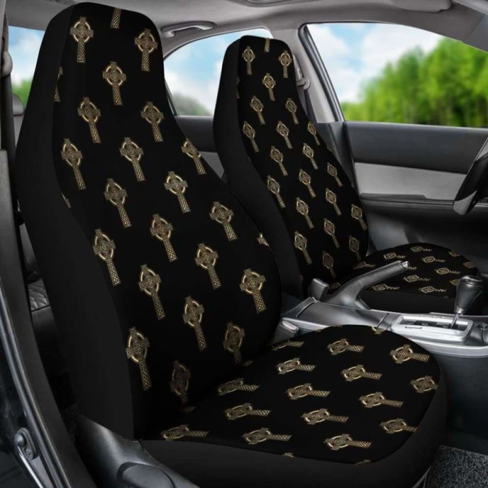 Celtic Cross Black And Gold Car Seat Covers 160905