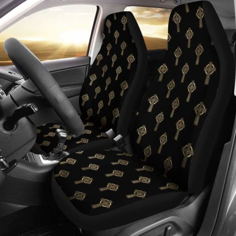 Celtic Cross Black And Gold Car Seat Covers 160905