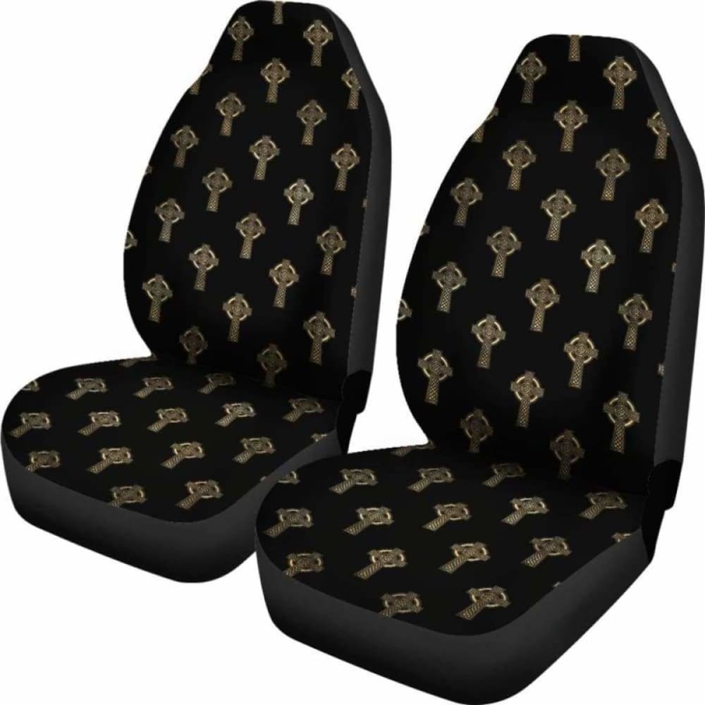 Celtic Cross Black And Gold Car Seat Covers 160905