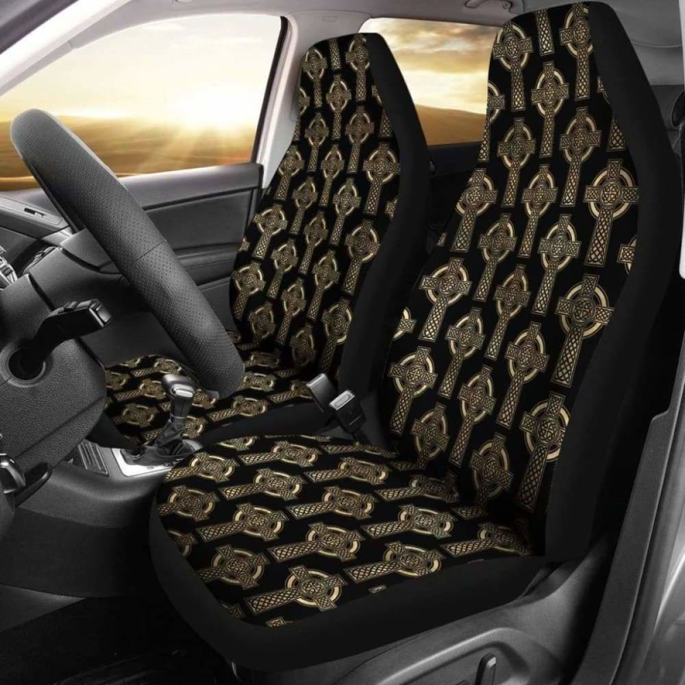 Celtic Cross Black And Gold Colored Car Seat Covers Seat Protectors 160905