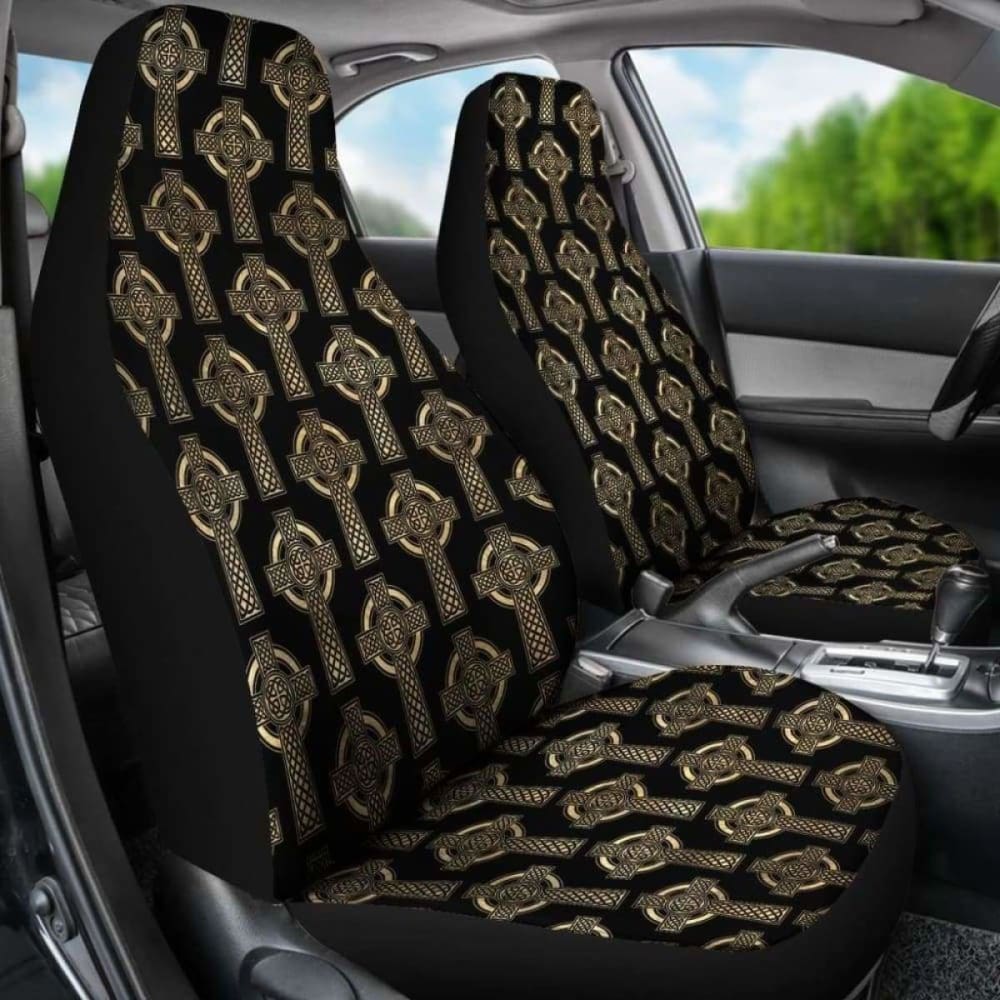 Celtic Cross Black And Gold Colored Car Seat Covers Seat Protectors 160905
