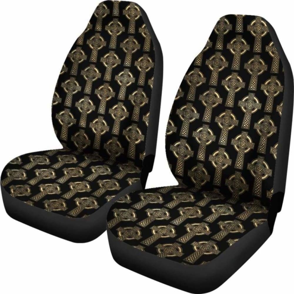 Celtic Cross Black And Gold Colored Car Seat Covers Seat Protectors 160905