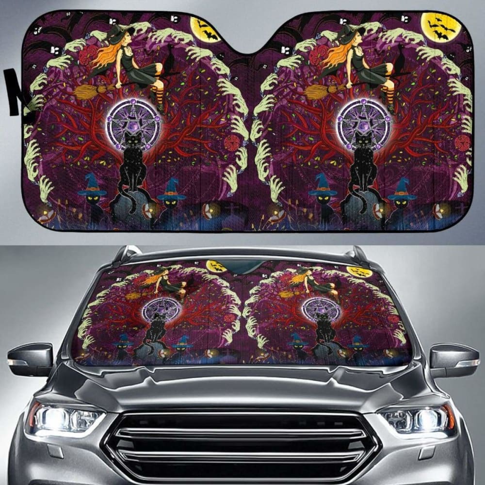Celtic Samhain Black Cat With Pentagram Symbol Auto Sun Shades - Happy Halloween 085424 - YourCarButBetter