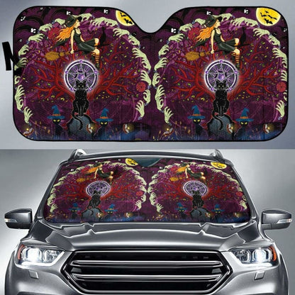 Celtic Samhain Black Cat With Pentagram Symbol Auto Sun Shades - Happy Halloween 085424 - YourCarButBetter