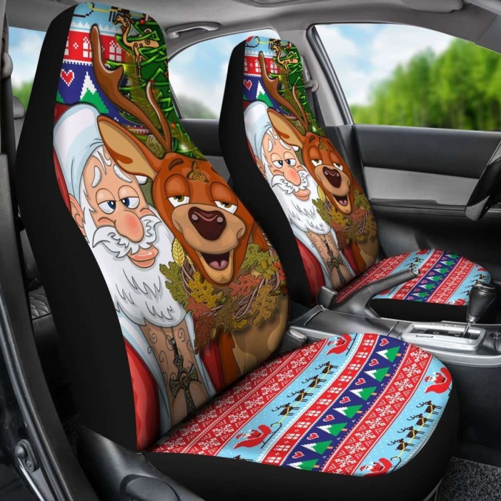 Celtic Style Merry Christmas Ugly Car Seat - Drunk Santa And Deer 161012