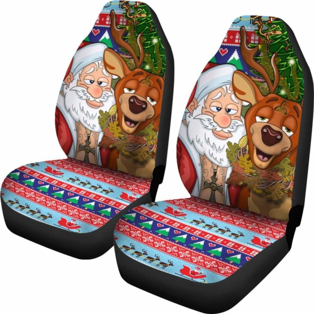 Celtic Style Merry Christmas Ugly Car Seat - Drunk Santa And Deer 161012