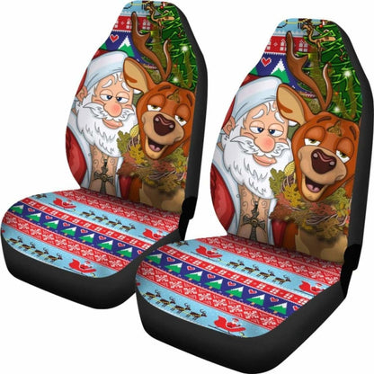 Celtic Style Merry Christmas Ugly Car Seat - Drunk Santa And Deer 161012