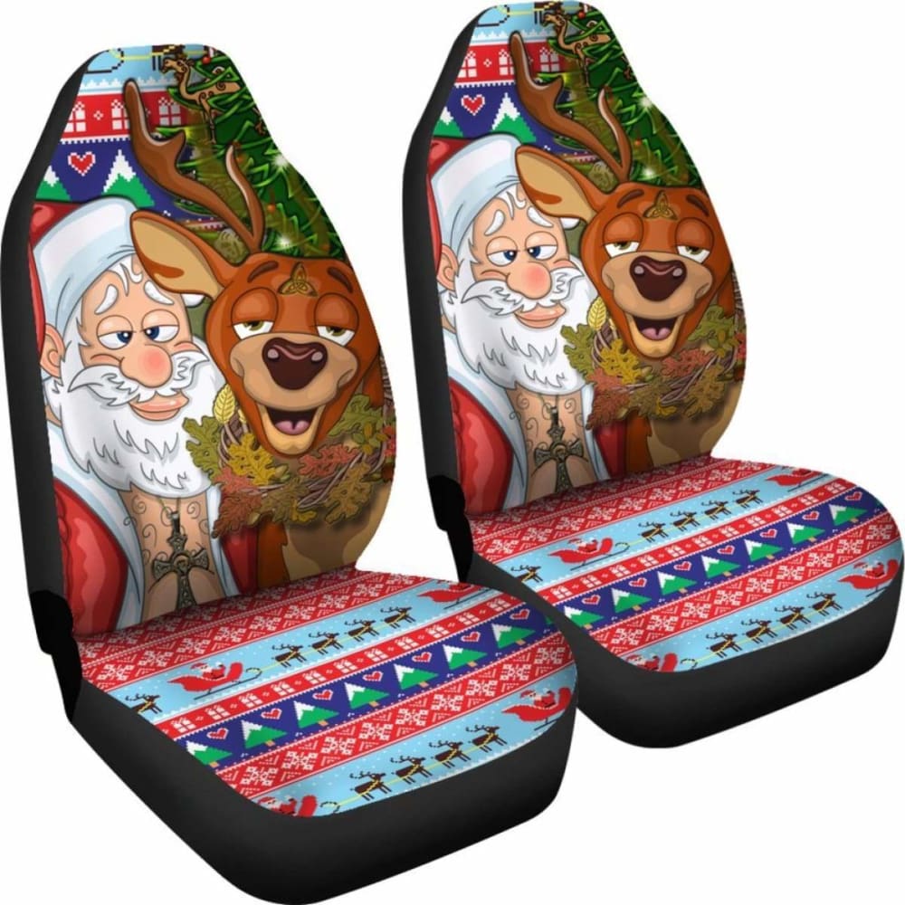 Celtic Style Merry Christmas Ugly Car Seat - Drunk Santa And Deer 161012