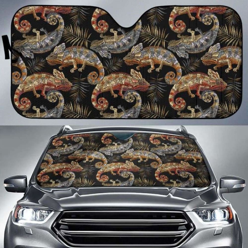 Chameleon Lizard Tropical Leaves Palm Tree Car Auto Sun Shades 102507 - YourCarButBetter