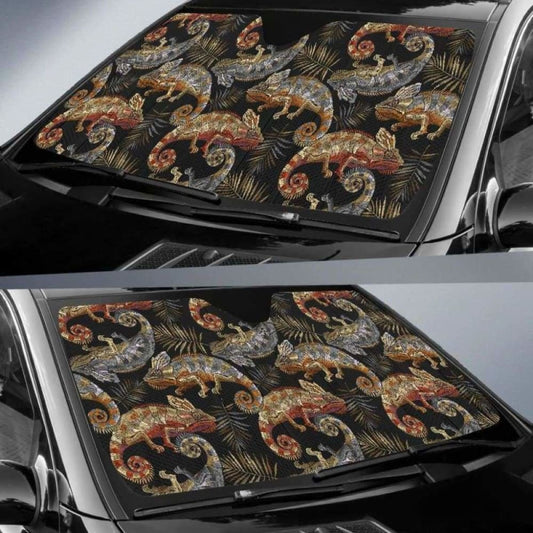 Chameleon Lizard Tropical Leaves Palm Tree Car Auto Sun Shades 102507 - YourCarButBetter