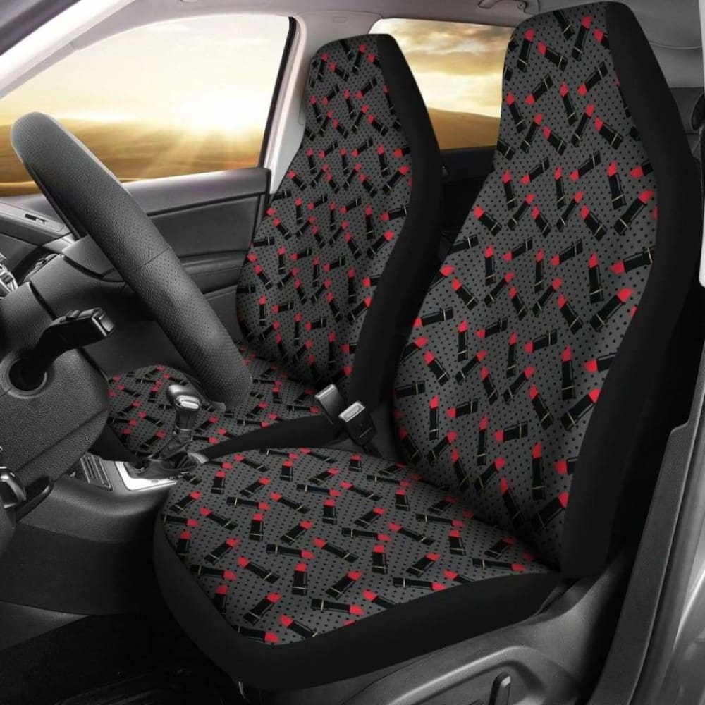 Charcoal Gray Black Polka Dots With Lipstick Tubes Car Seat Covers 143731